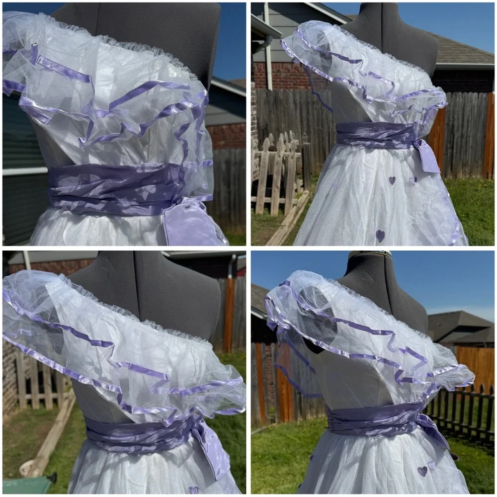 Vintage Ballgown Gunne Sax Style Alfred Angelo Flirtations White Purple Dress 2